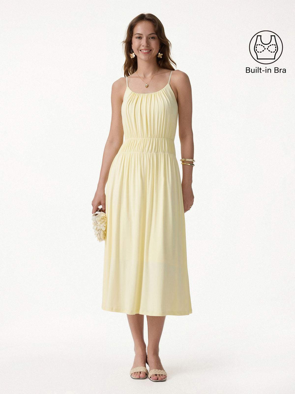 OGLmove Women's Vacay Gathered U-Neck Spaghetti Midi Bra Dress