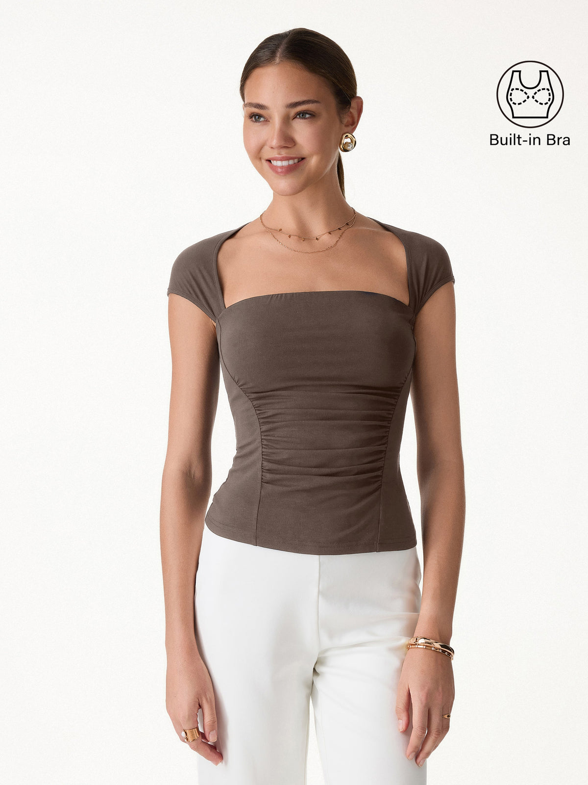 OGLmove Women's Square Neck Cutout Back Ruched Bra Top