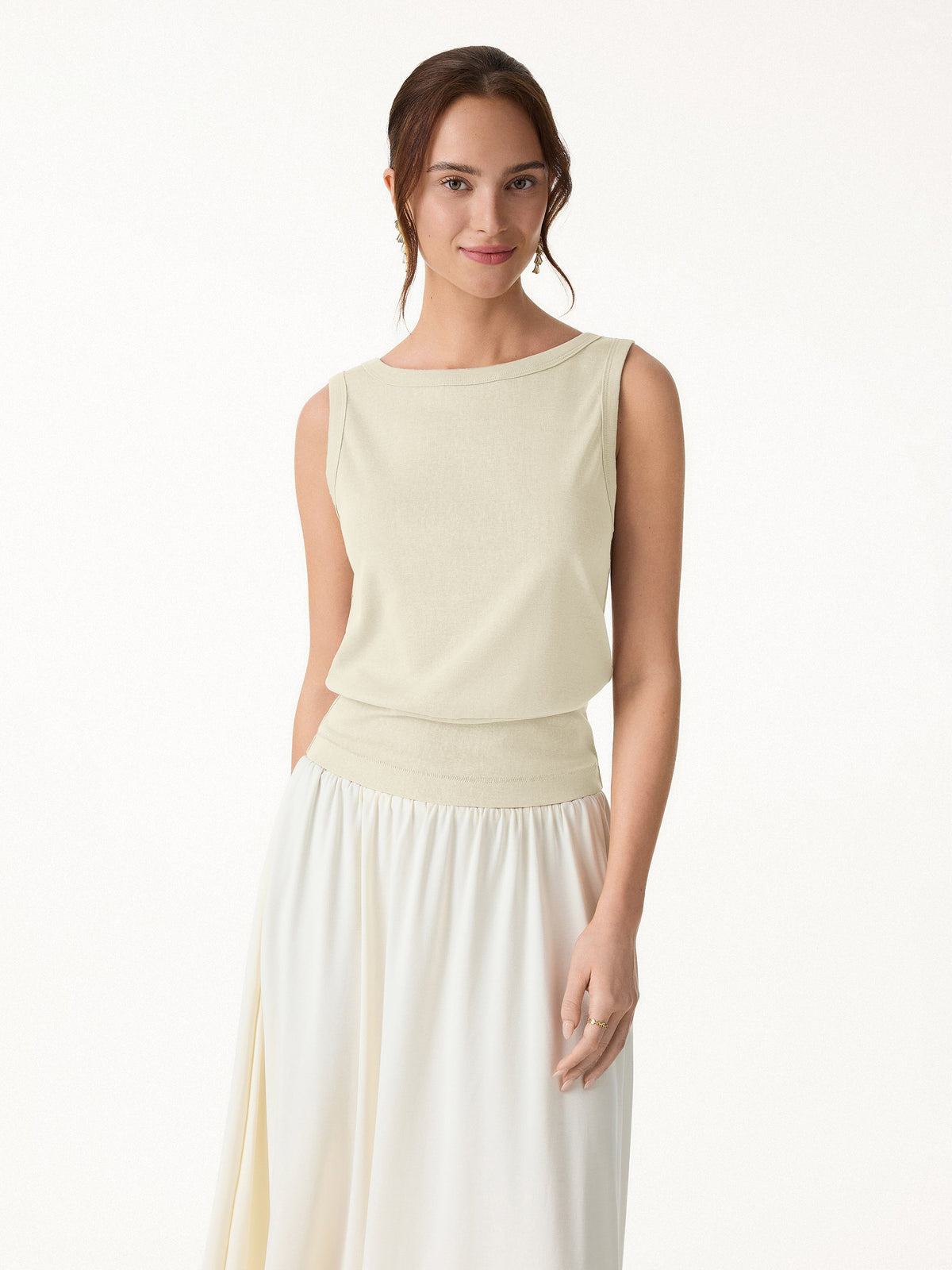 OGLmove Women's Cotton-Linen Blend Reversible Boatneck Low Back Top