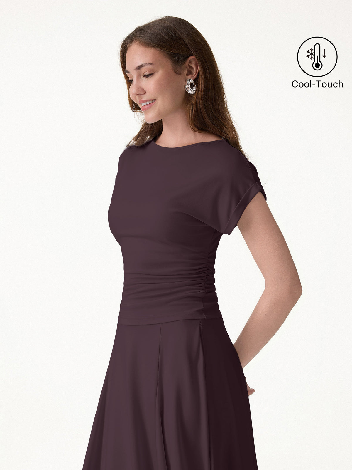 OGLmove Women's CoolTouch Round Neck Short Sleeve Ruched Tee
