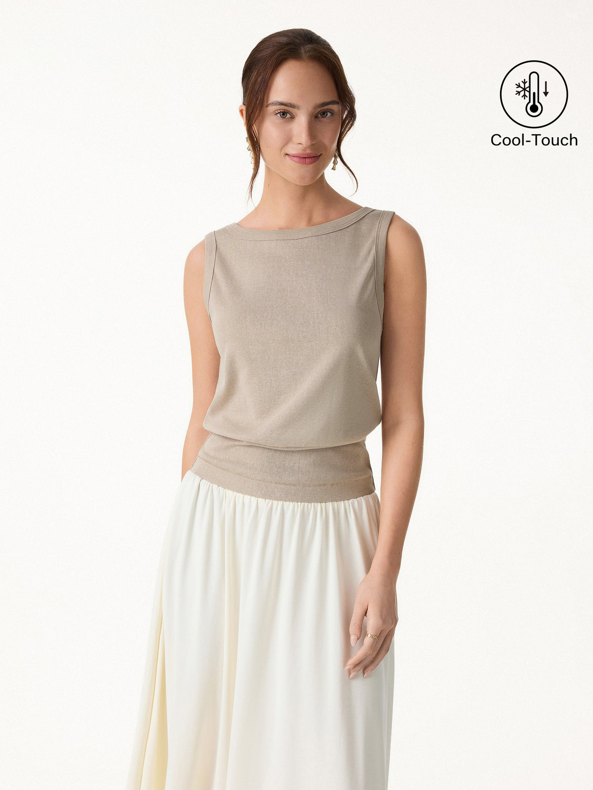 OGLmove Women's Cotton-Linen Blend Reversible Boatneck Low Back Top