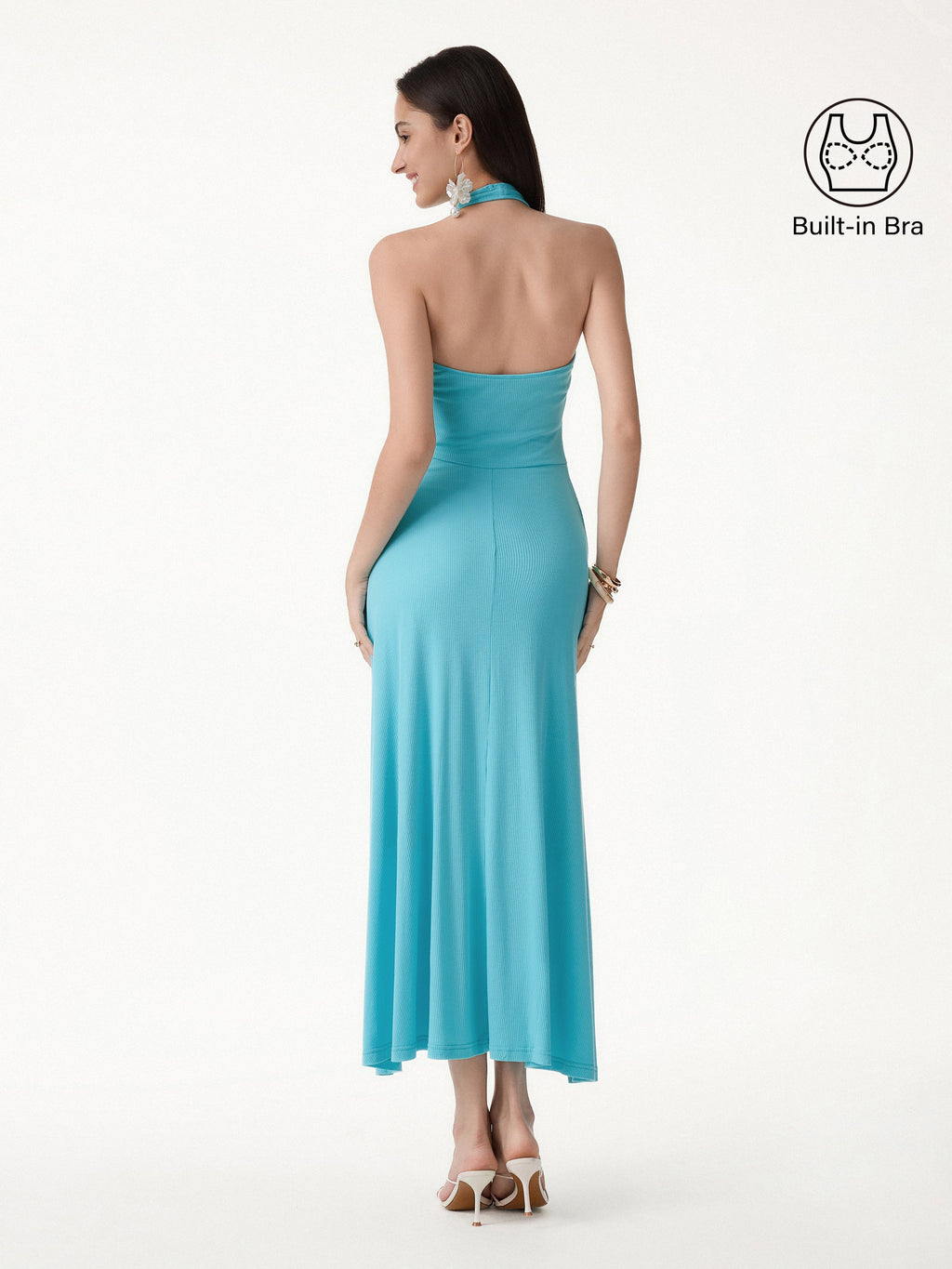 OGLmove Women's CoolTouch Halter A-Line Midi Bra Dress
