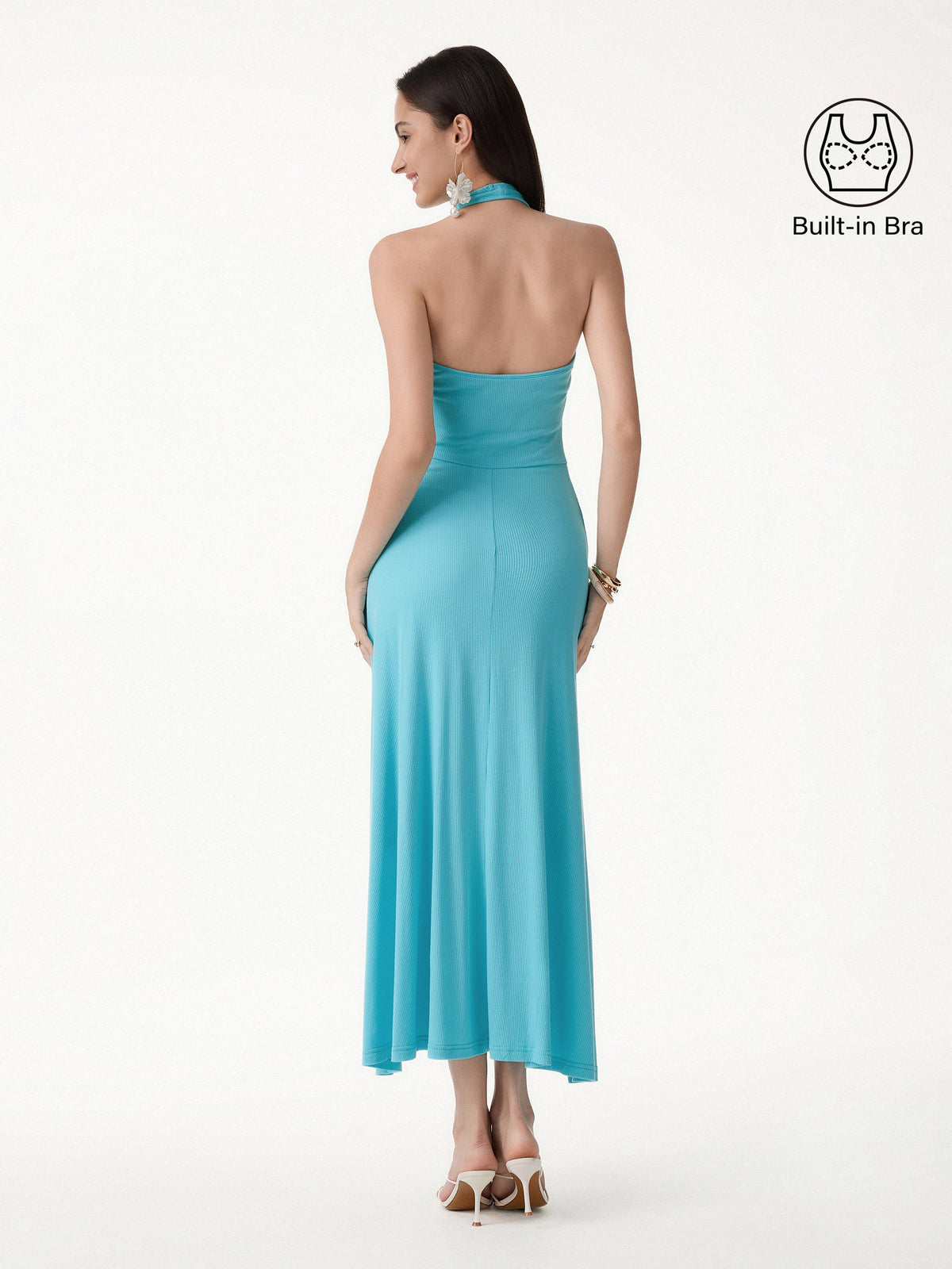 OGLmove Women's CoolTouch Halter A-Line Midi Bra Dress