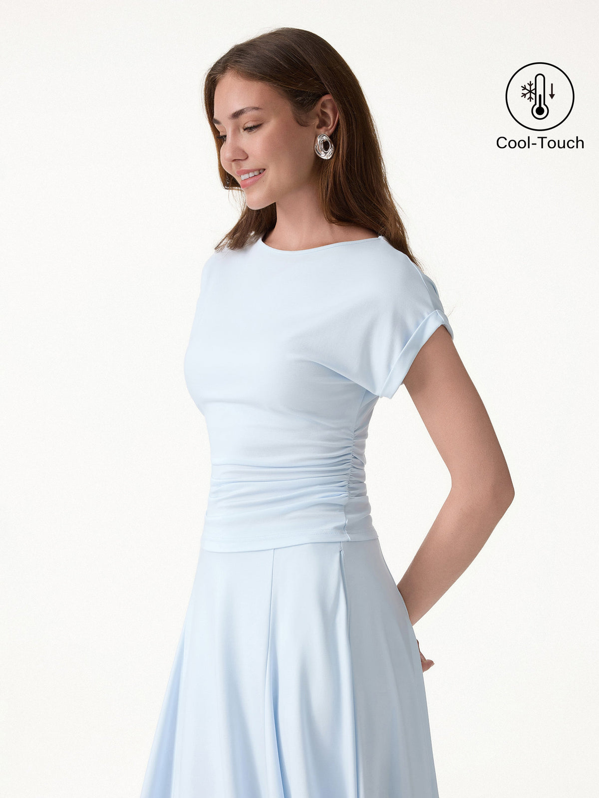 OGLmove Women's CoolTouch Round Neck Short Sleeve Ruched Tee
