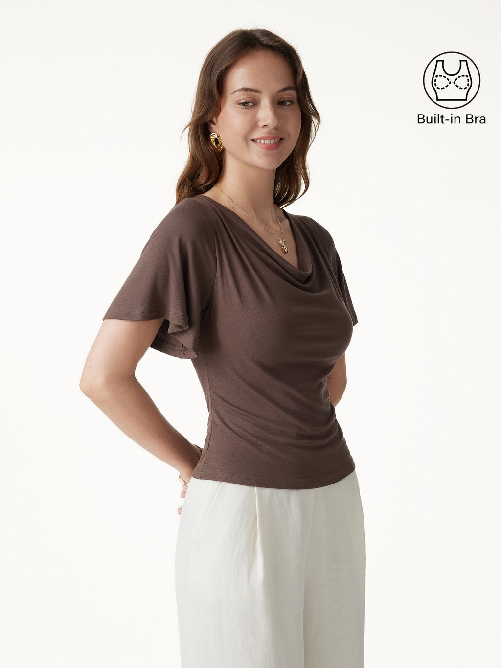 OGLmove Women's Cowl Neck Flutter Sleeve Bra Top