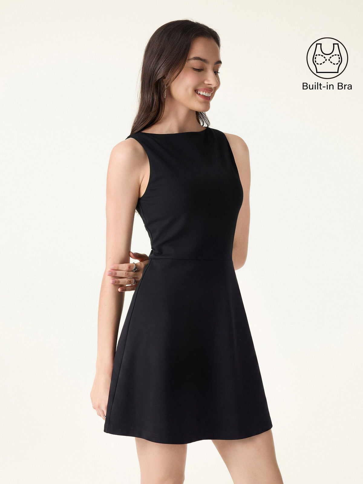 OGLmove Women's Classy Boatneck Fit-and-Flare Mini Bra Dress