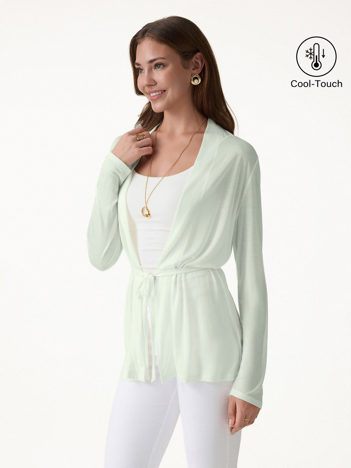 OGLmove Women's Airy Soft Open Front Cardigan with Tie