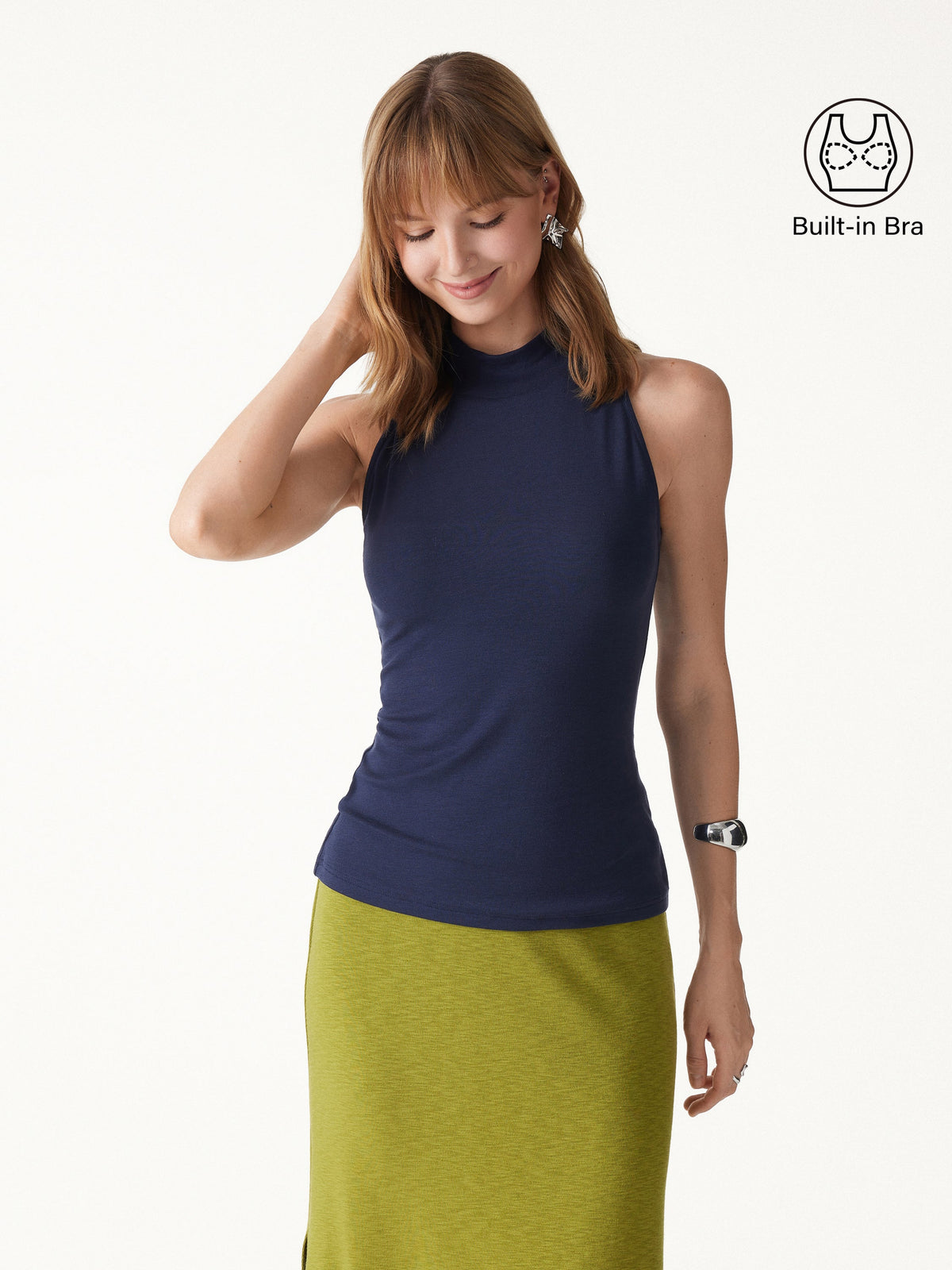 OGLmove Women's Lyocell-Wool Knit Mock Neck Bra Top