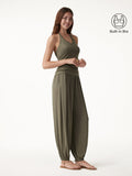 OGLmove Women's Open Back Bra Top & Balloon Pants Set with Pockets