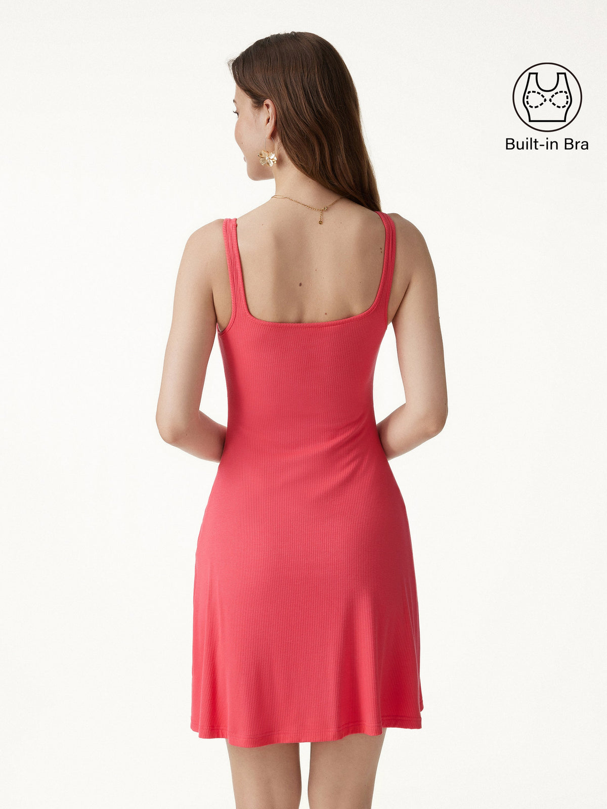 OGLmove Women's CoolTouch Square Neck Sleeveless Bra Mini Dress