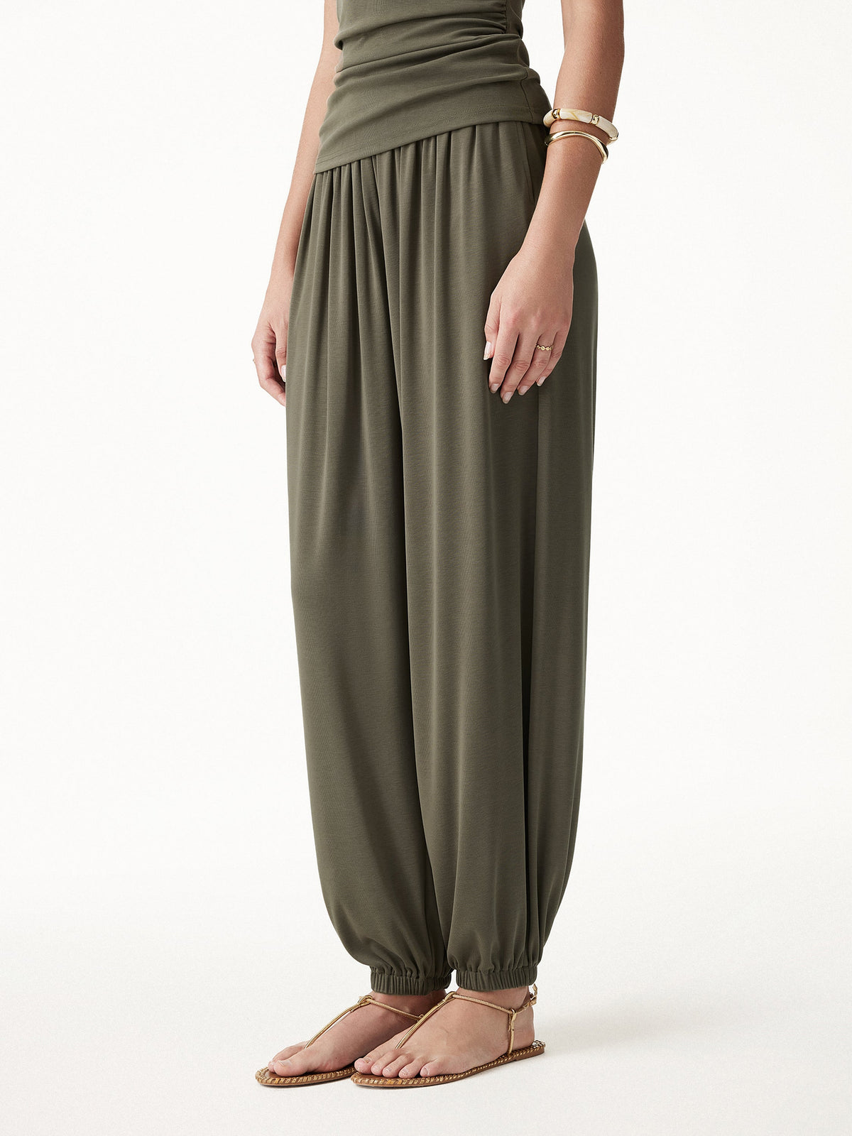 OGLmove Women's Sandwashed Modal Ultra-Soft High Rise Balloon Pants with Pockets