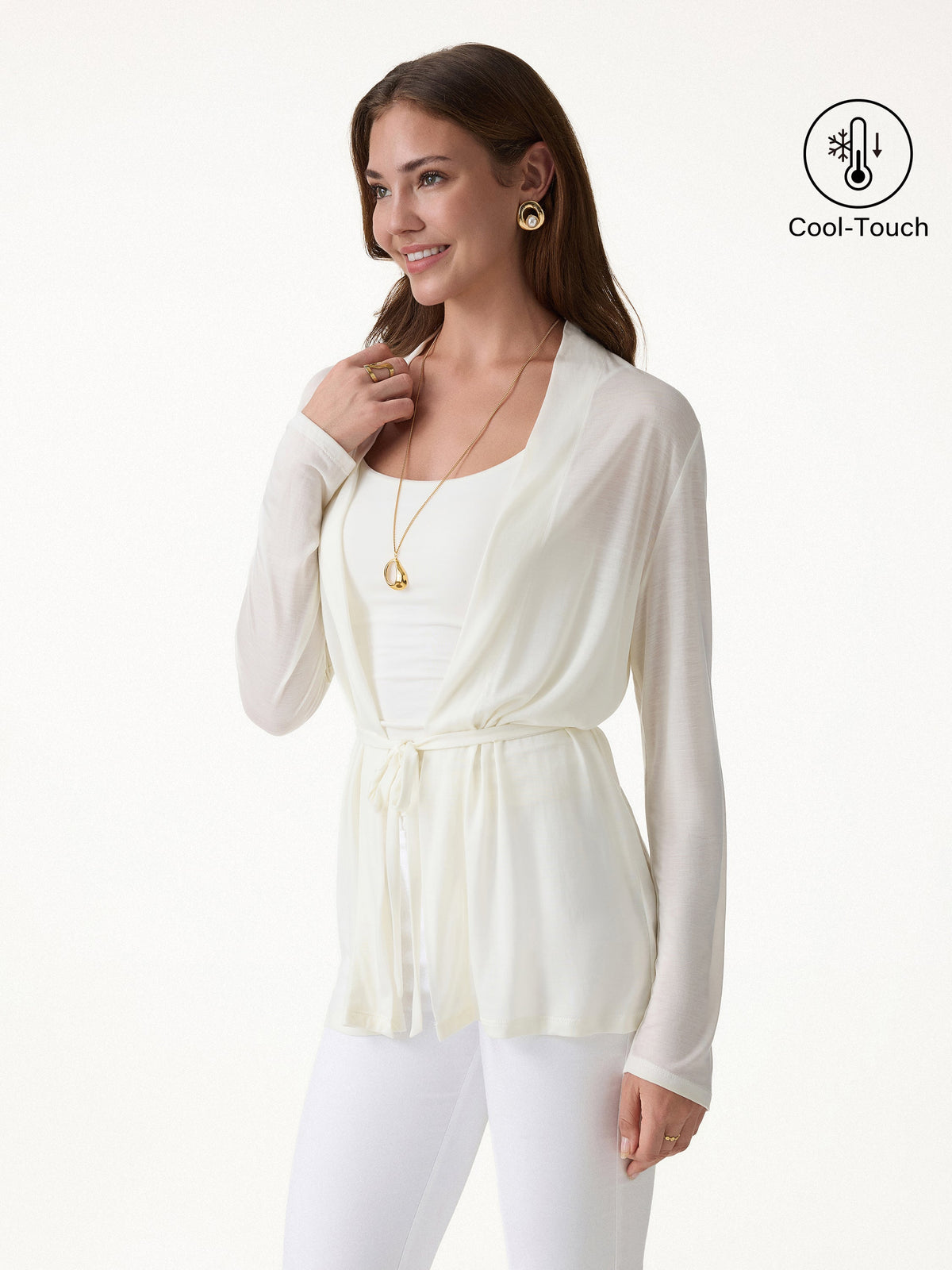 OGLmove Women's Airy Soft Open Front Cardigan with Tie