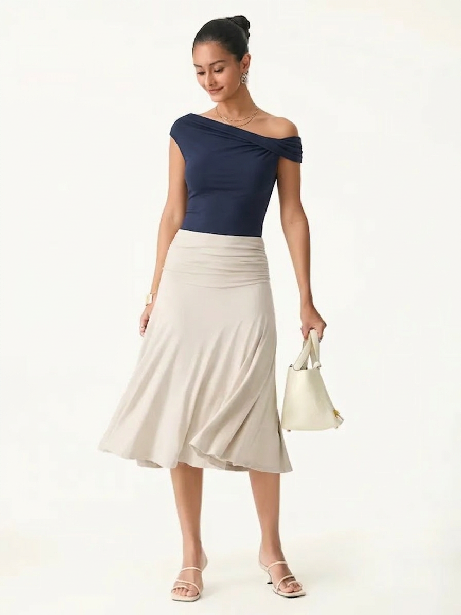 OGLmove Women's Multi-Wear Bra Top & Side Ruched A-Line Midi Skirt Set