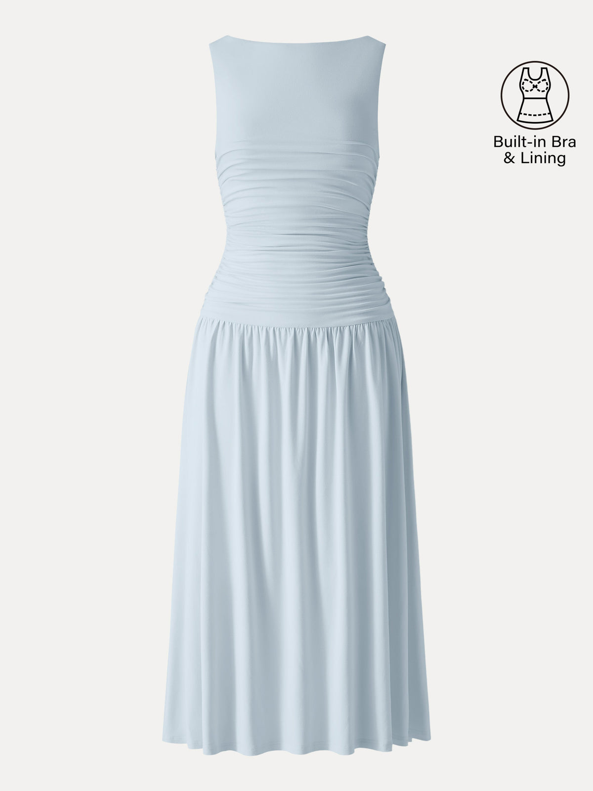 OGLmove Women's SkinKiss Cooling Boatneck Ruched Midi Bra Dress