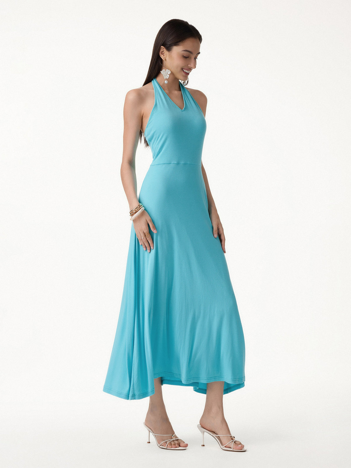 OGLmove Women's CoolTouch Halter A-Line Midi Bra Dress