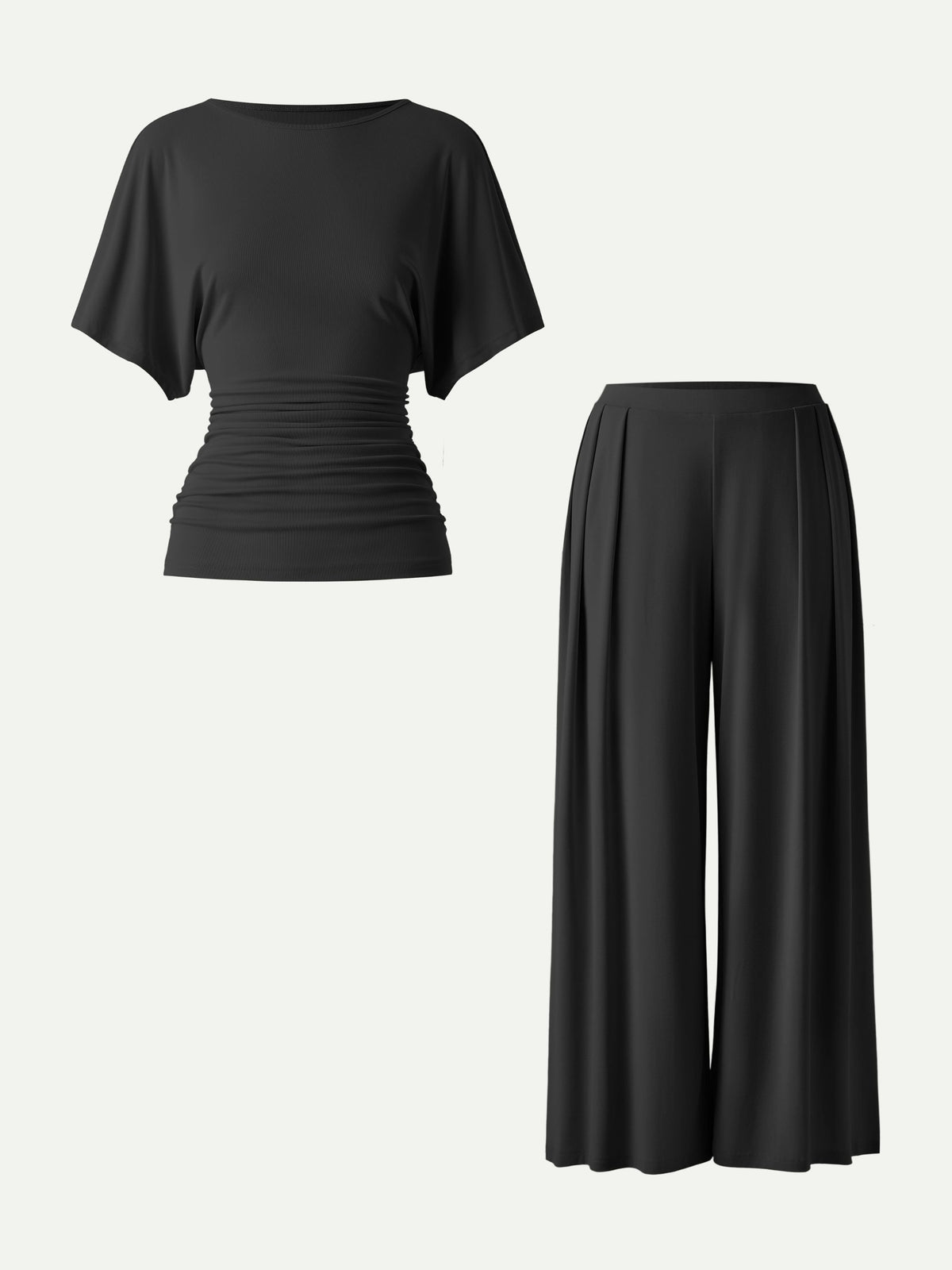 OGLmove Women's Boatneck Batwing Sleeve Top & Wide Leg Palazzo Pant Set with Pockets