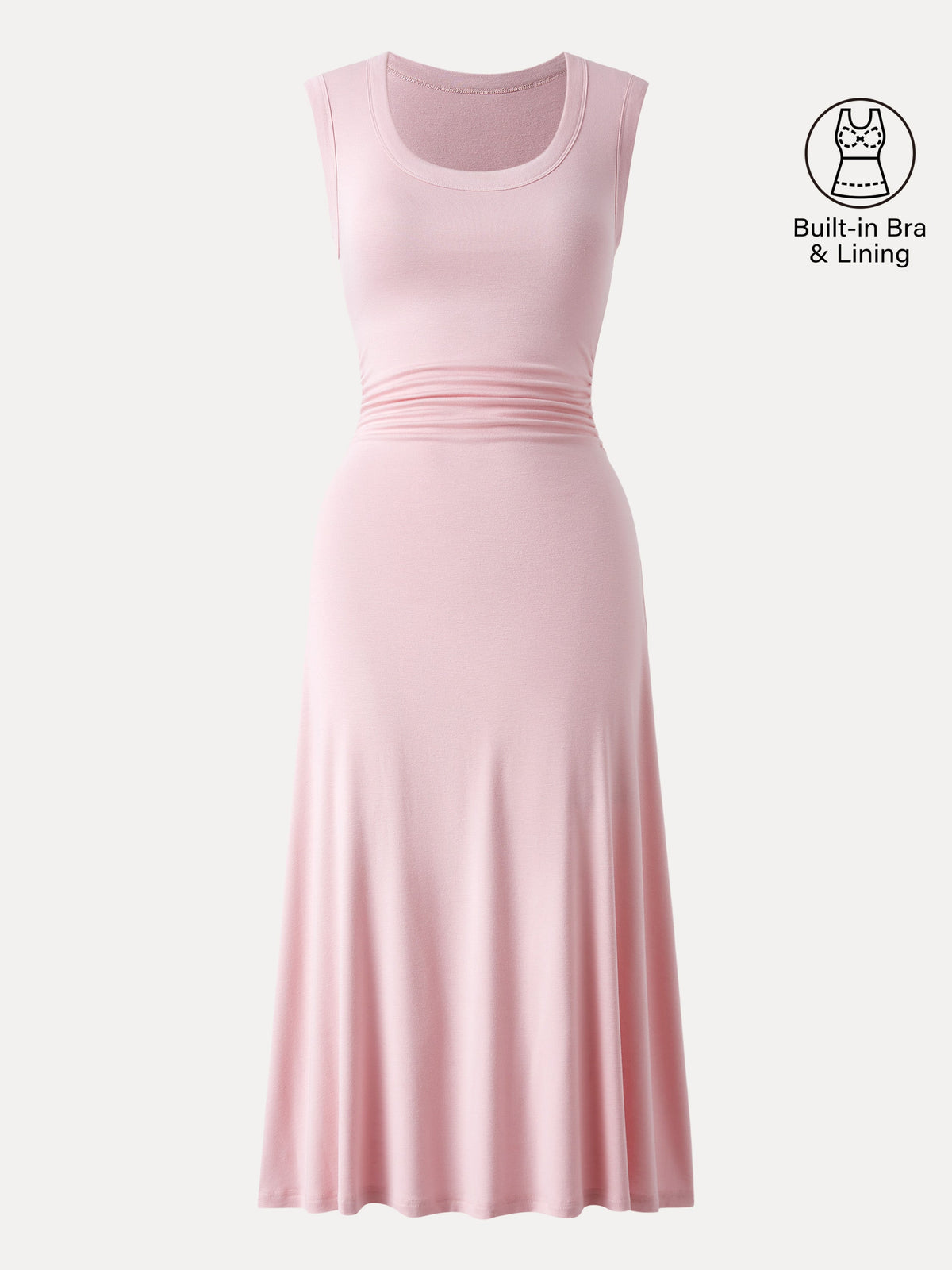 OGLmove Women's Scoop Neck Side Ruched New Airy Bra Midi Dress