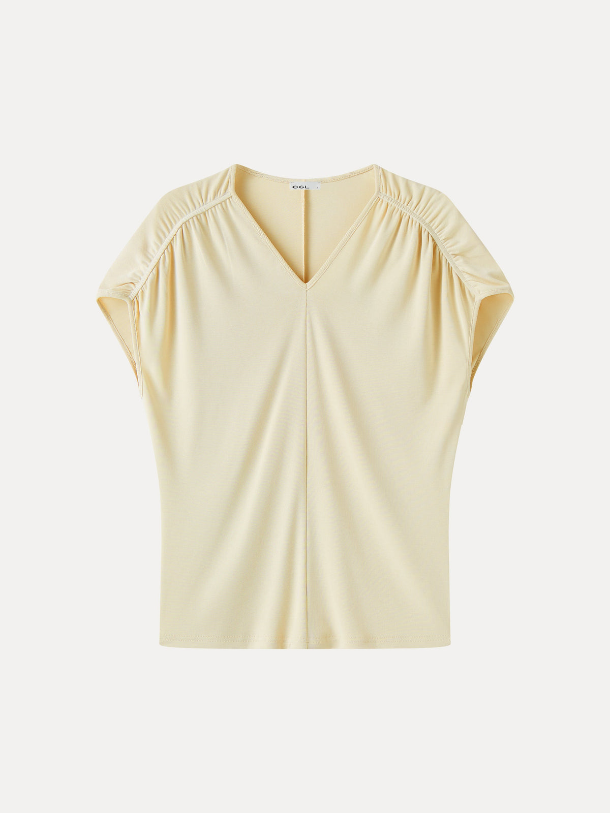 OGLmove Women's Sandwashed Modal Relaxed V-Neck Gathered Shoulder Top