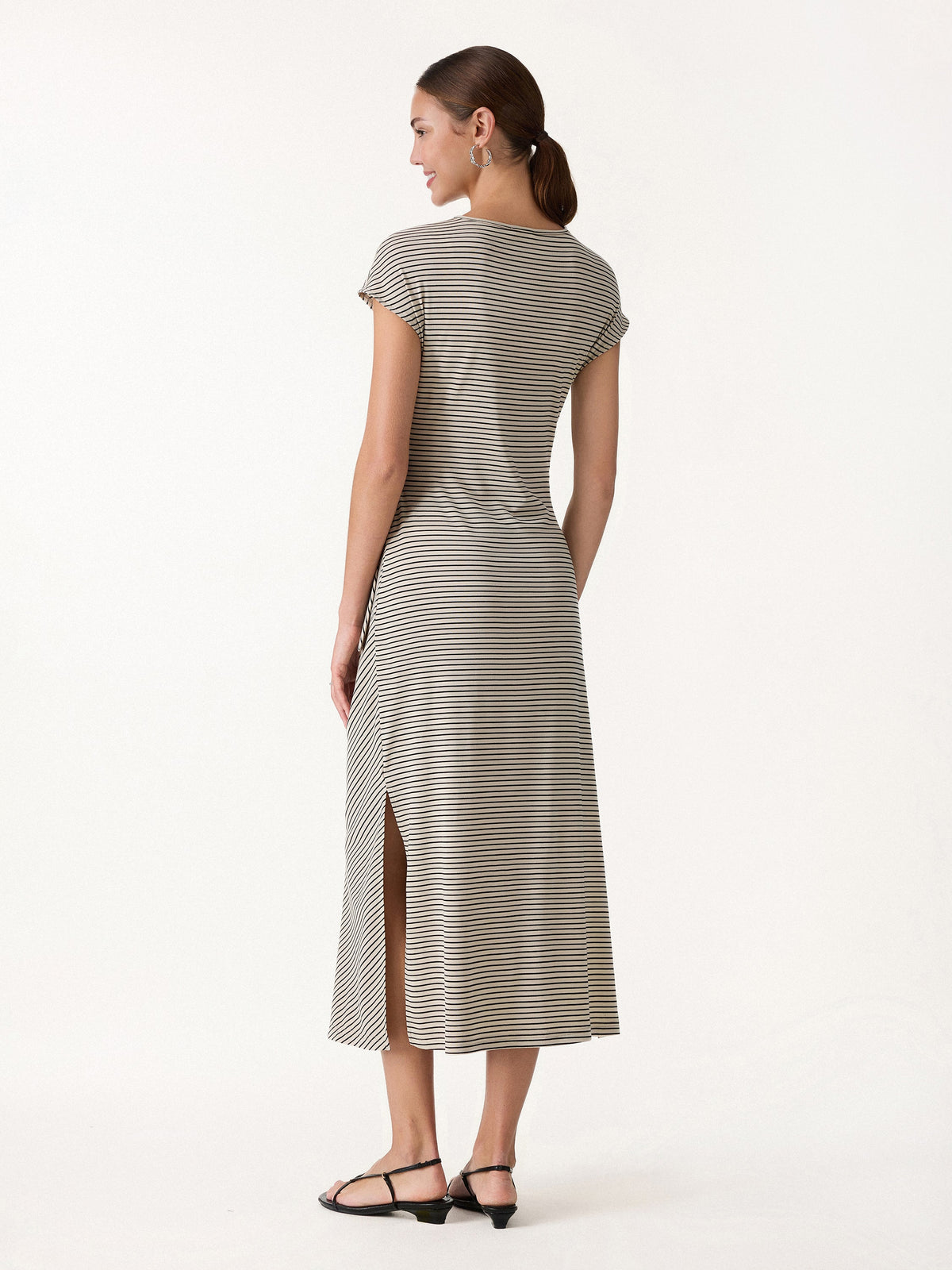 OGLmove Women's Striped Relaxed Midi Dress with Self-Tie
