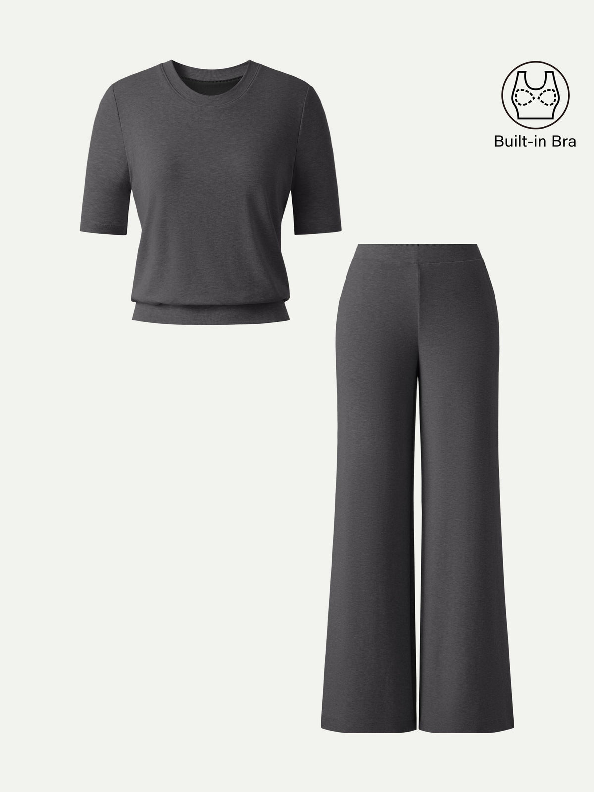 OGLmove Women's Mid Rise Wide Leg Pants & Crewneck Bra Top Set