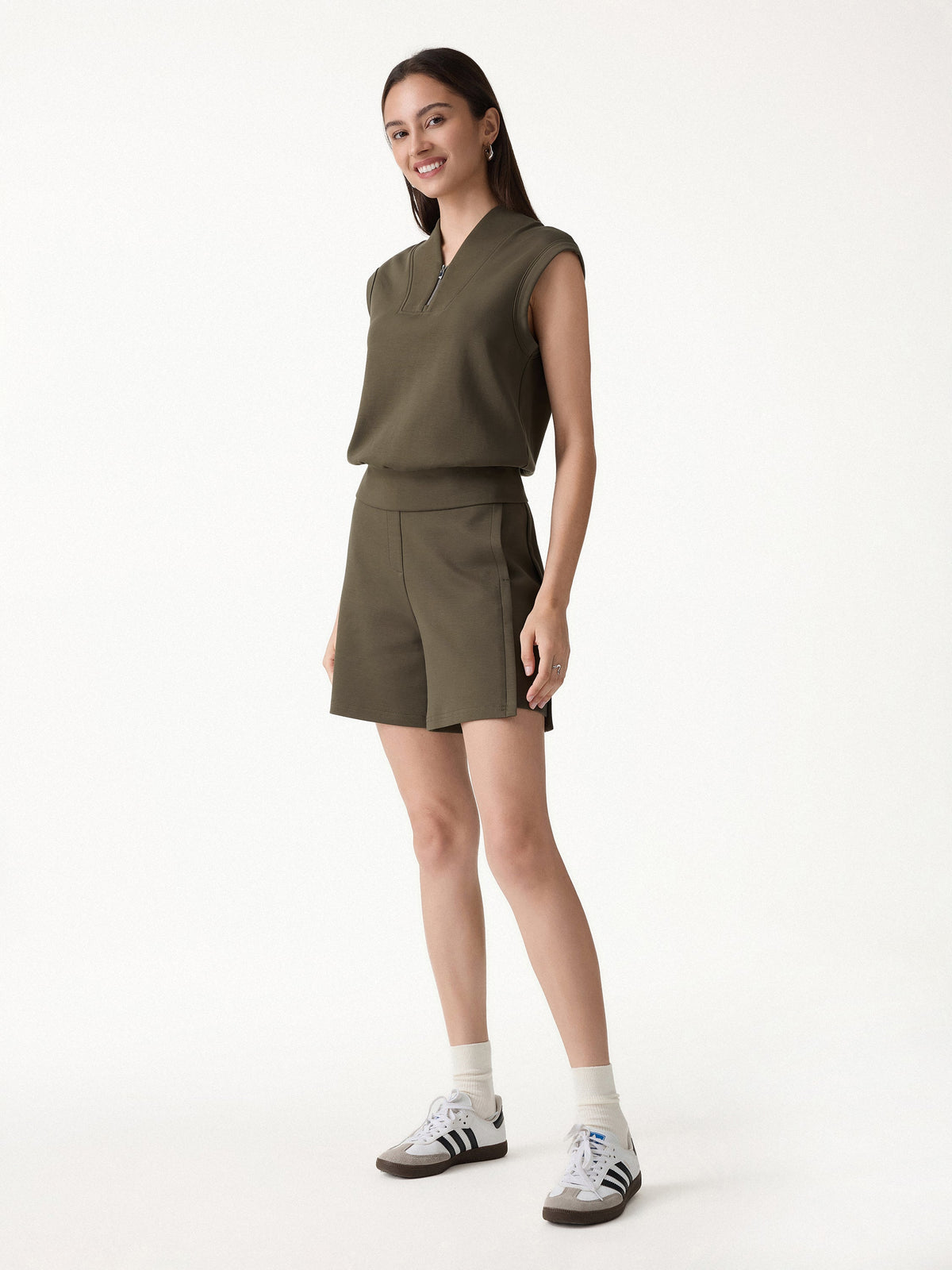 Women's Banded Hem Travel Top & Shorts Set with Pockets