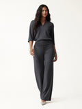 OGLmove Women's V-Neck Elbow Sleeve Top & High-Rise Wide Leg Pants Set with Pockets