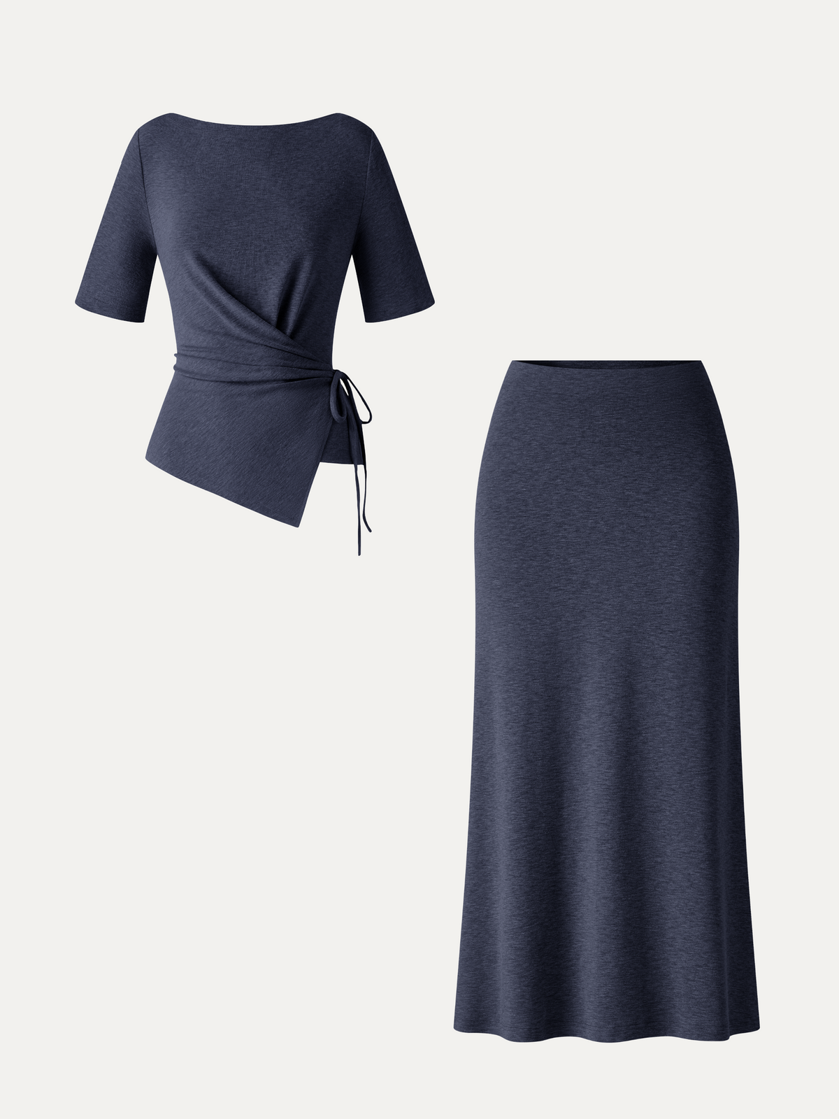 OGLmove Women's Short Sleeve Tie-Side Top & Side-Slit A-Line Midi Skirt Set