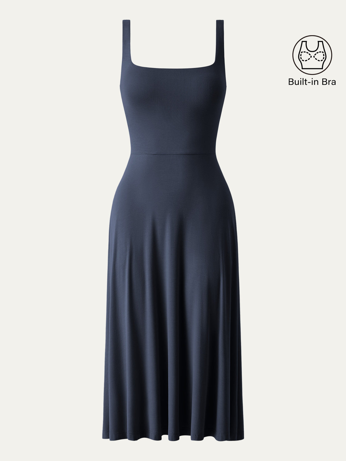 OGLmove Women's Square Neck Flowy New Airy Bra Midi Dress