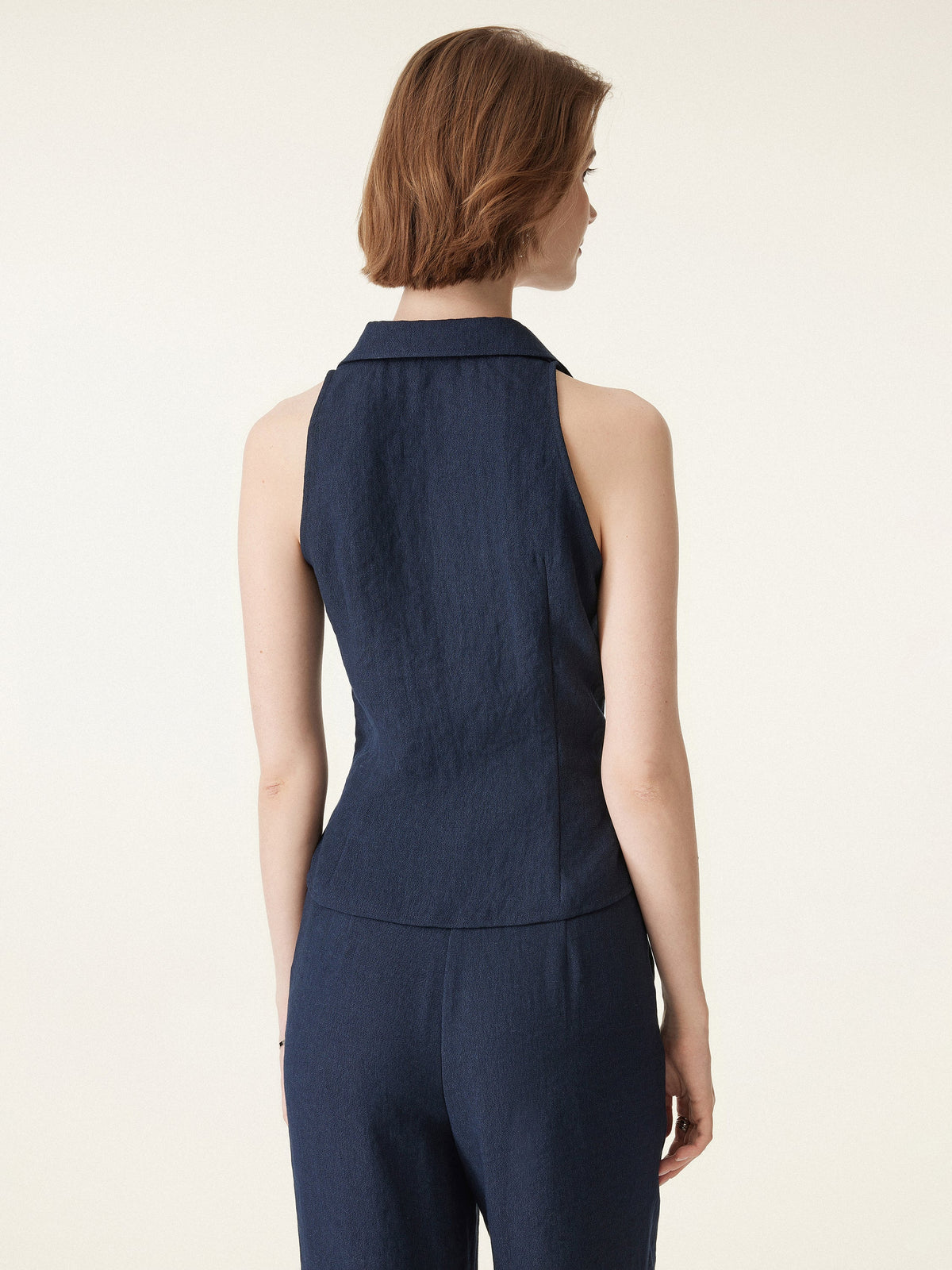 OGLmove Collared V-Neck Sleeveless Top and Mid Rise Flared Pant Set