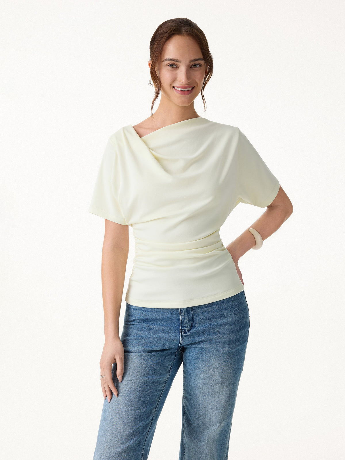 OGLmove Women's Asymmetrical Cowl Neck Ruched Top