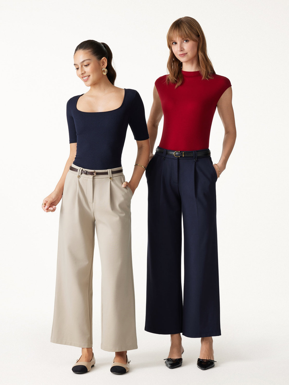 OGLmove Women's Ponte Low-Rise Straight Leg Ankle Pants with Pockets