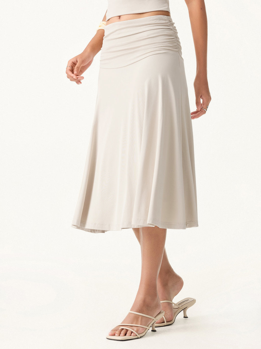 OGLmove Women's Side Ruched A-Line Midi Skirt