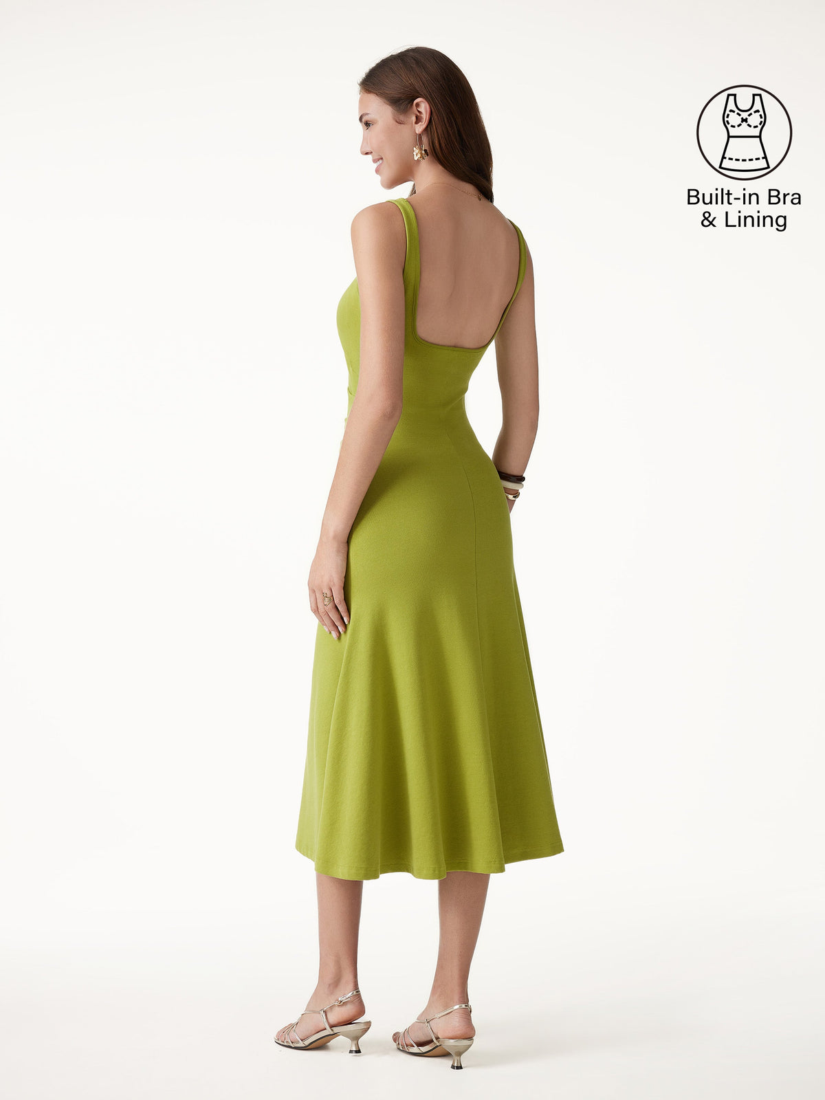 OGLmove Women's Square Neck Tucked Open Back Bra Midi Dress