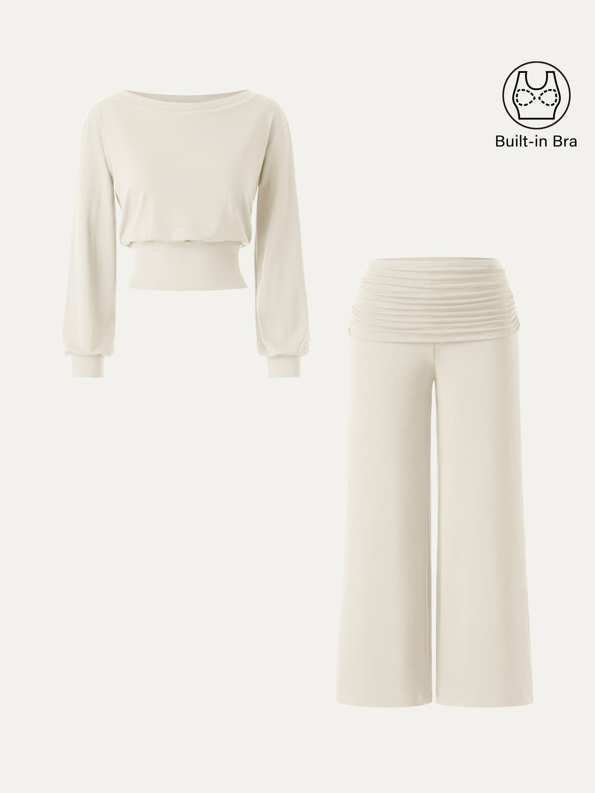 OGLmove Women's Boatneck Bra & Wide Leg Pants Set with Pockets