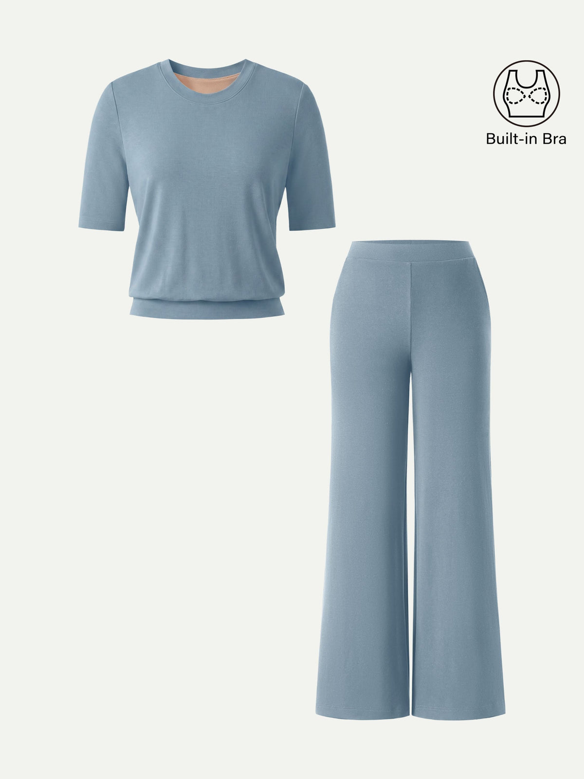 OGLmove Women's Mid Rise Wide Leg Pants & Crewneck Bra Top Set