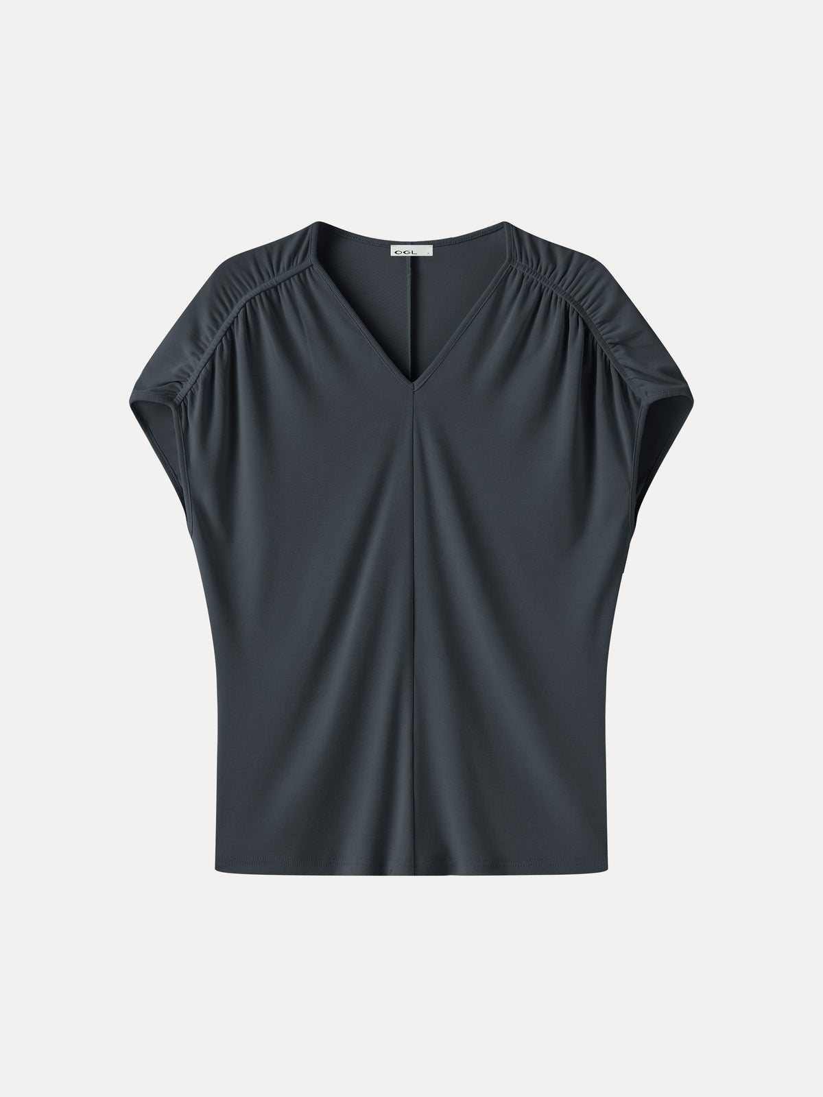 OGLmove Women's Sandwashed Modal Relaxed V-Neck Gathered Shoulder Top