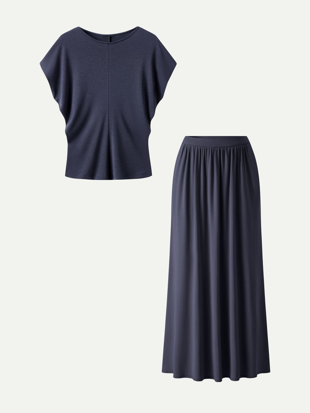 OGLmove Women's Round Neck Top & A-Line Maxi Skirt Set