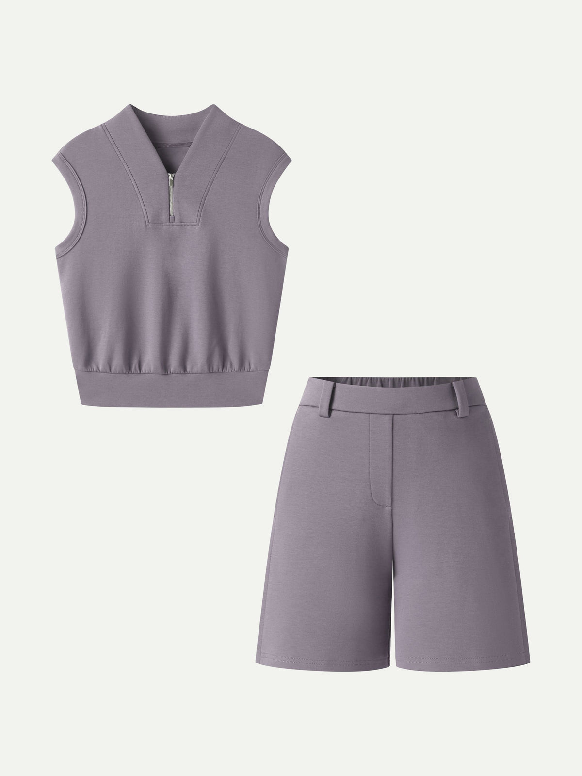Women's Banded Hem Travel Top & Shorts Set with Pockets