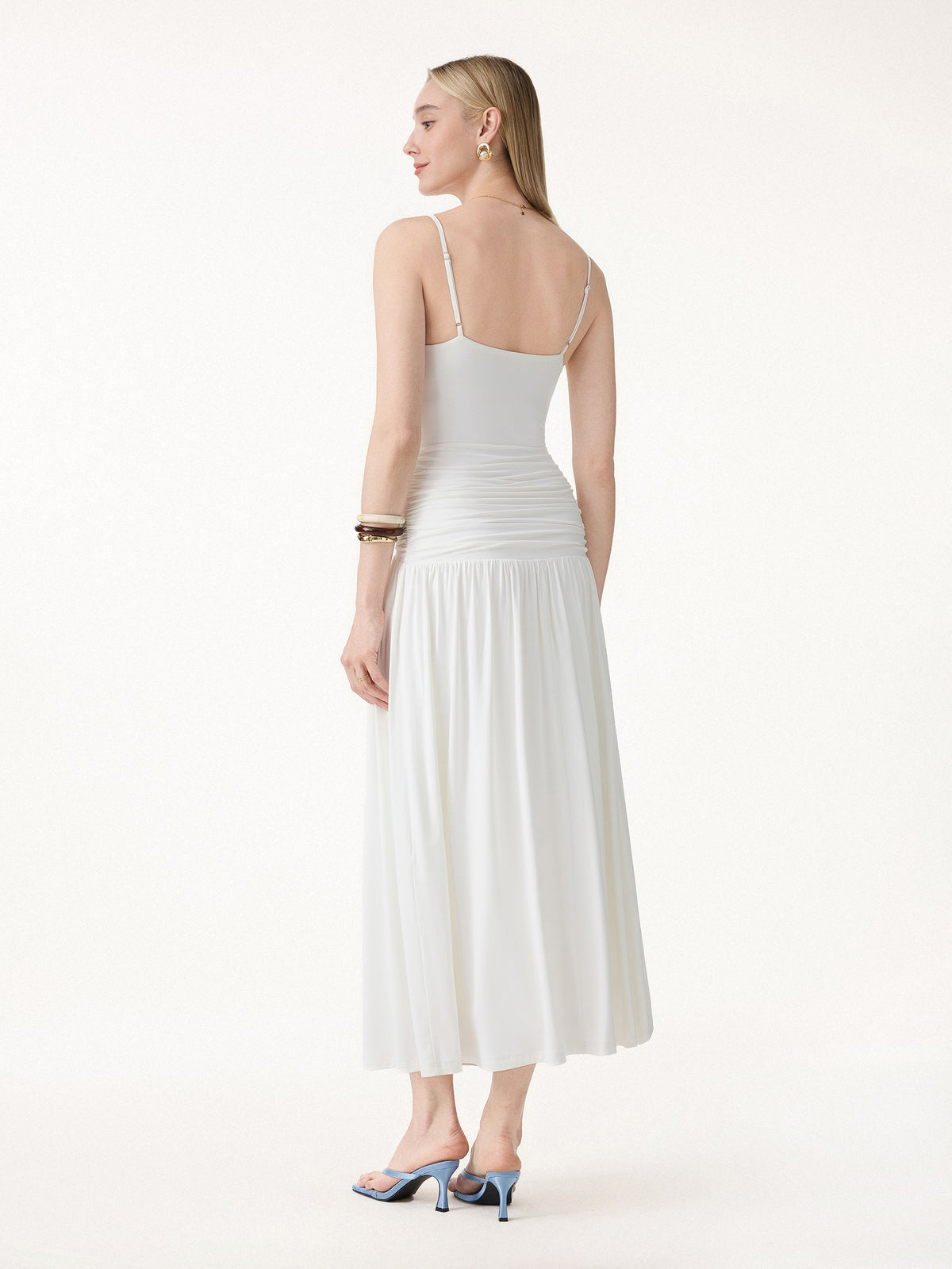 OGLmove Women's Not-See-Thru Spaghetti Gathered Maxi Bra Dress