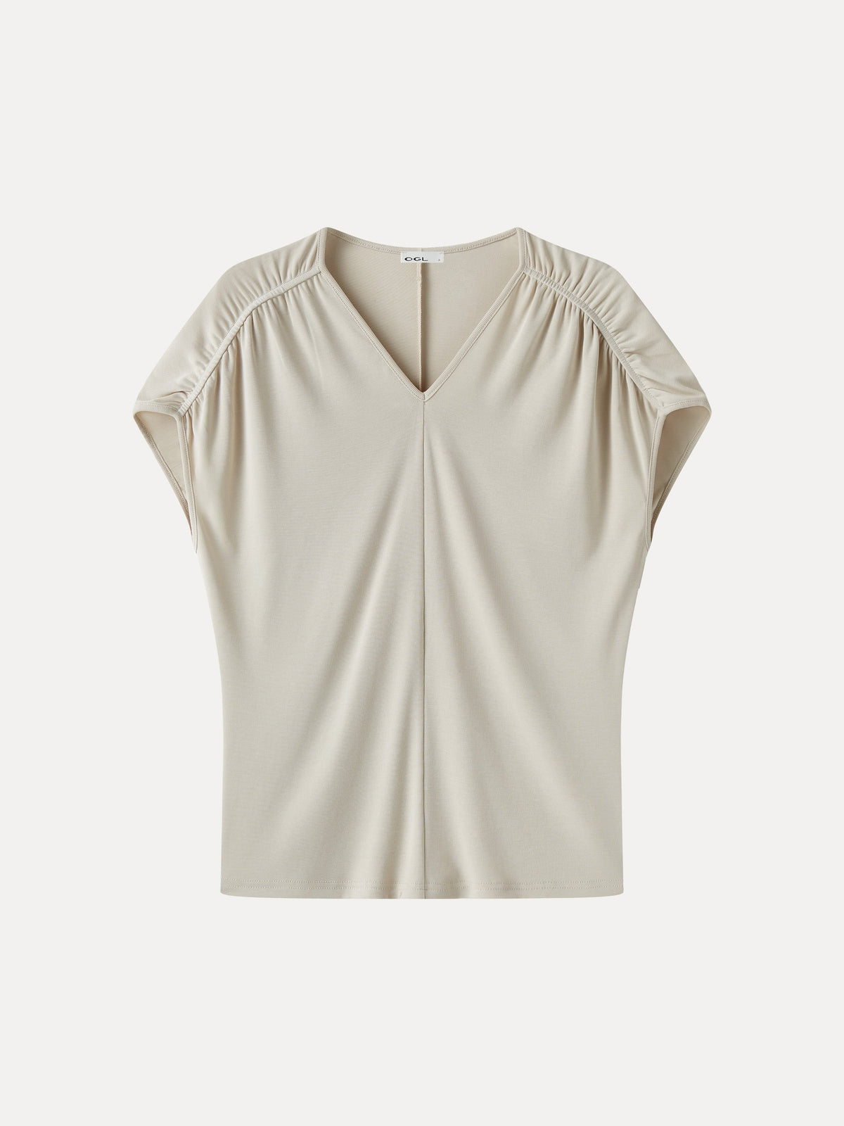 OGLmove Women's Sandwashed Modal Relaxed V-Neck Gathered Shoulder Top