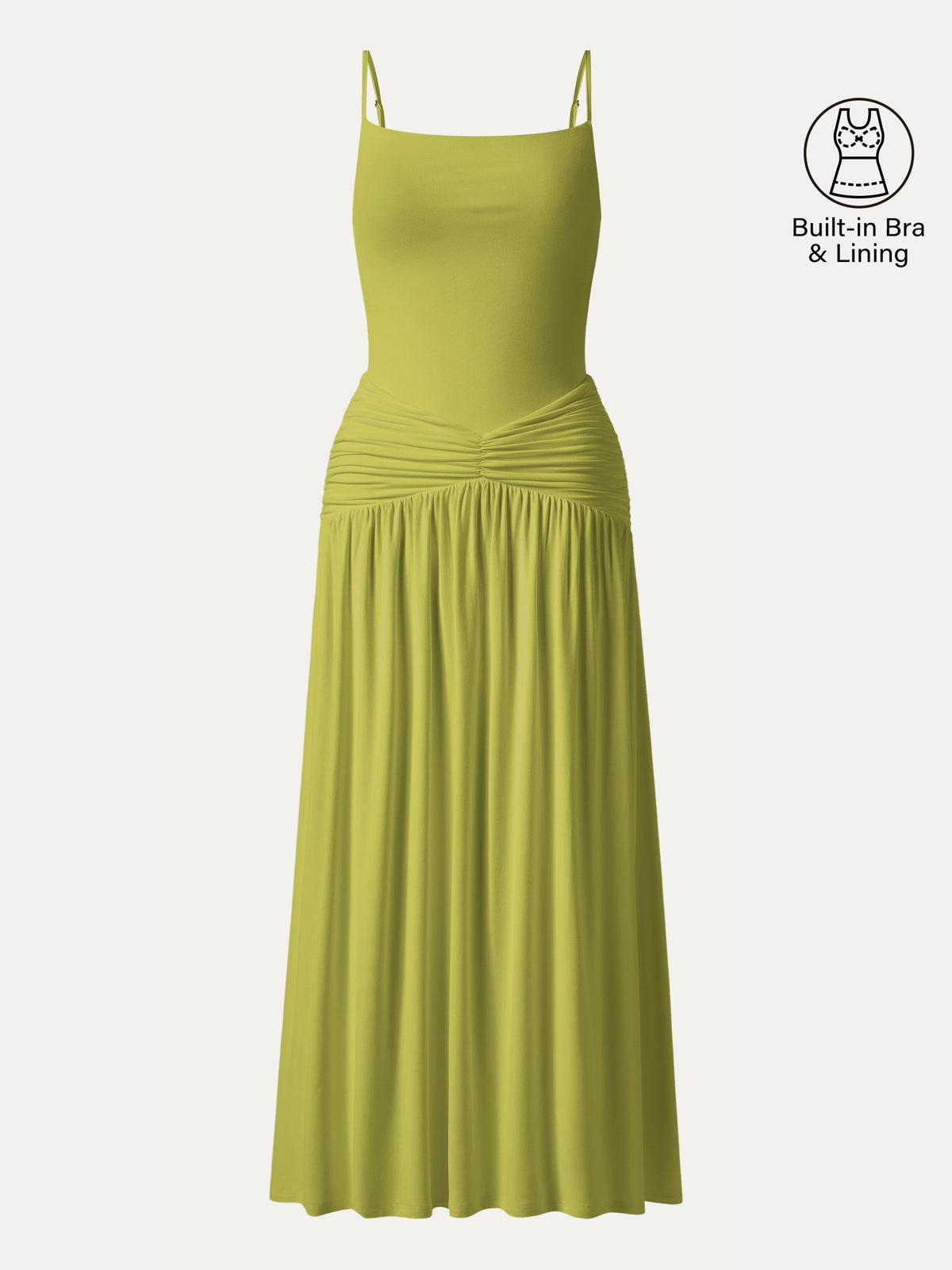 OGLmove Women's Not-See-Thru Spaghetti Gathered Maxi Bra Dress