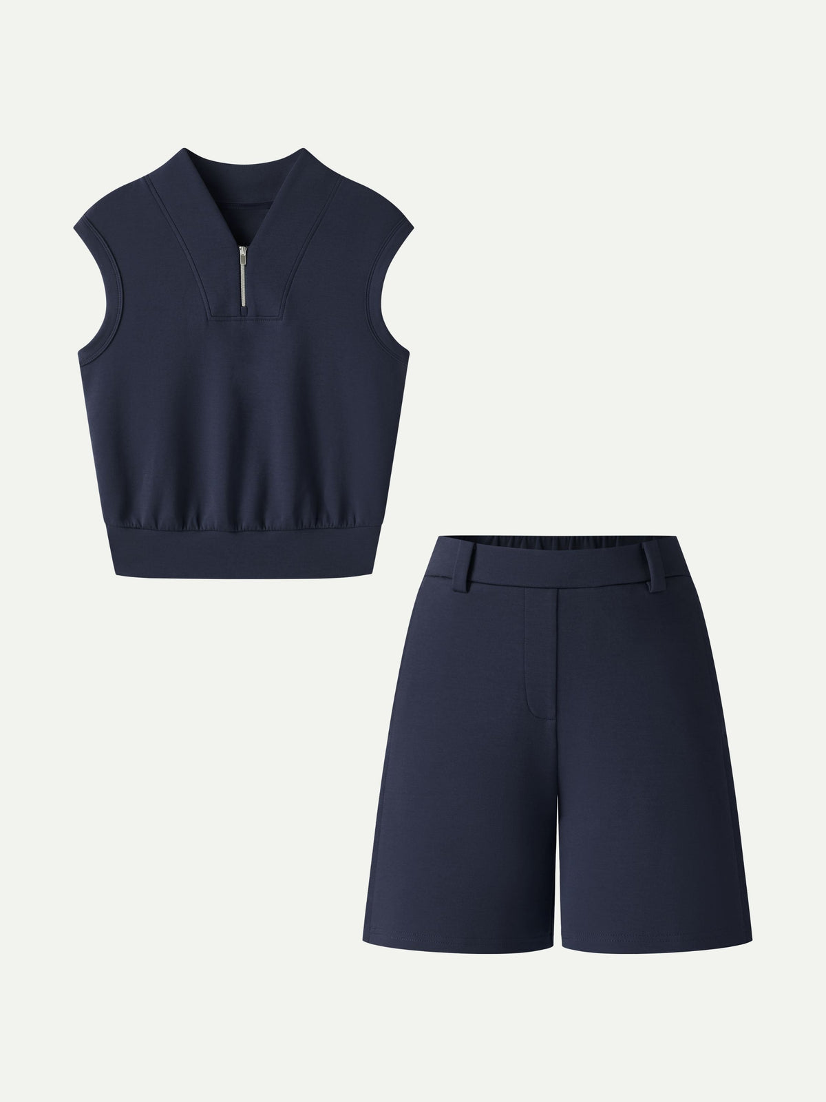 Women's Banded Hem Travel Top & Shorts Set with Pockets