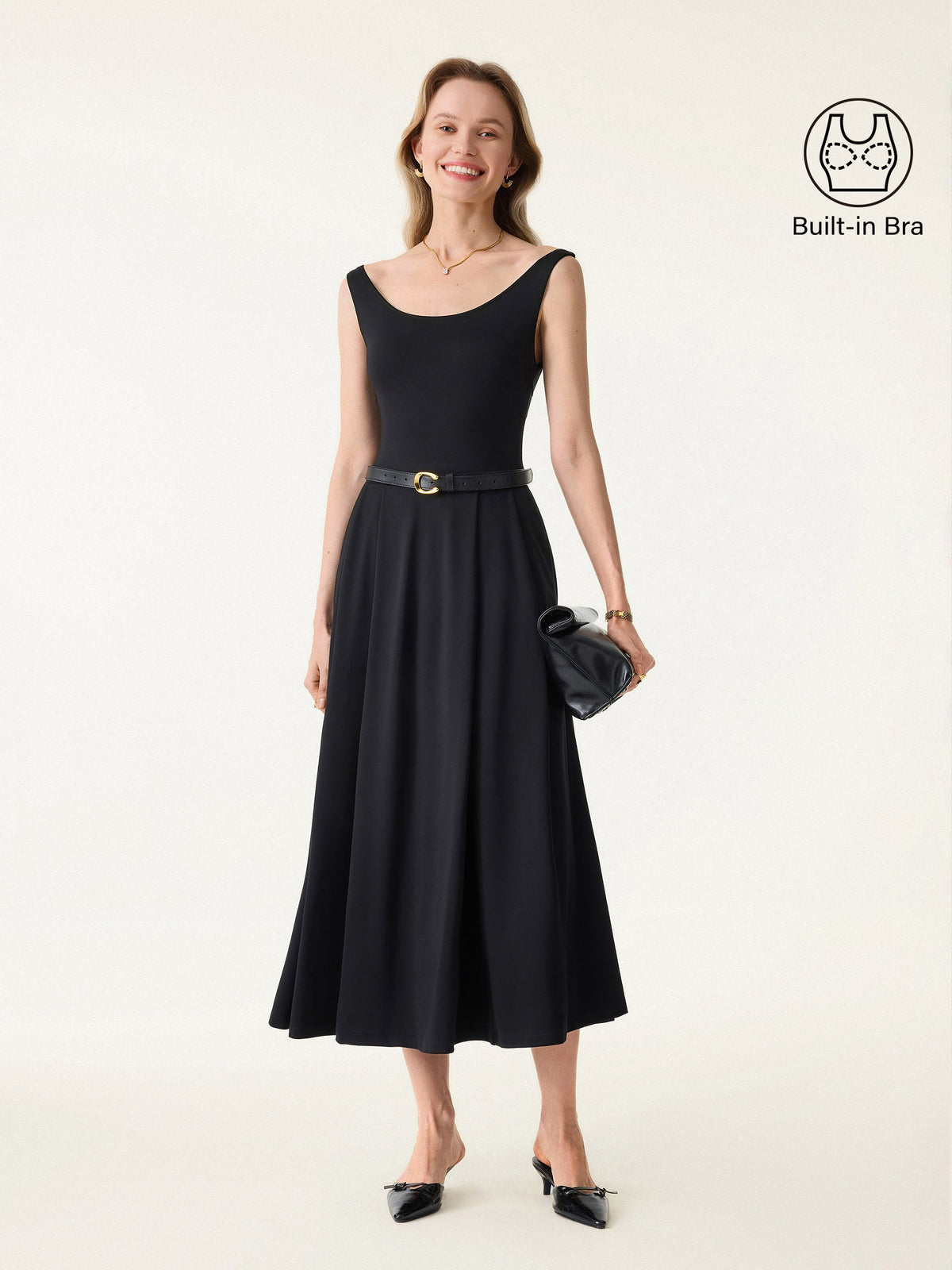OGLmove Women's Balletic Scoop Neck Midi Bra Dress with Pockets