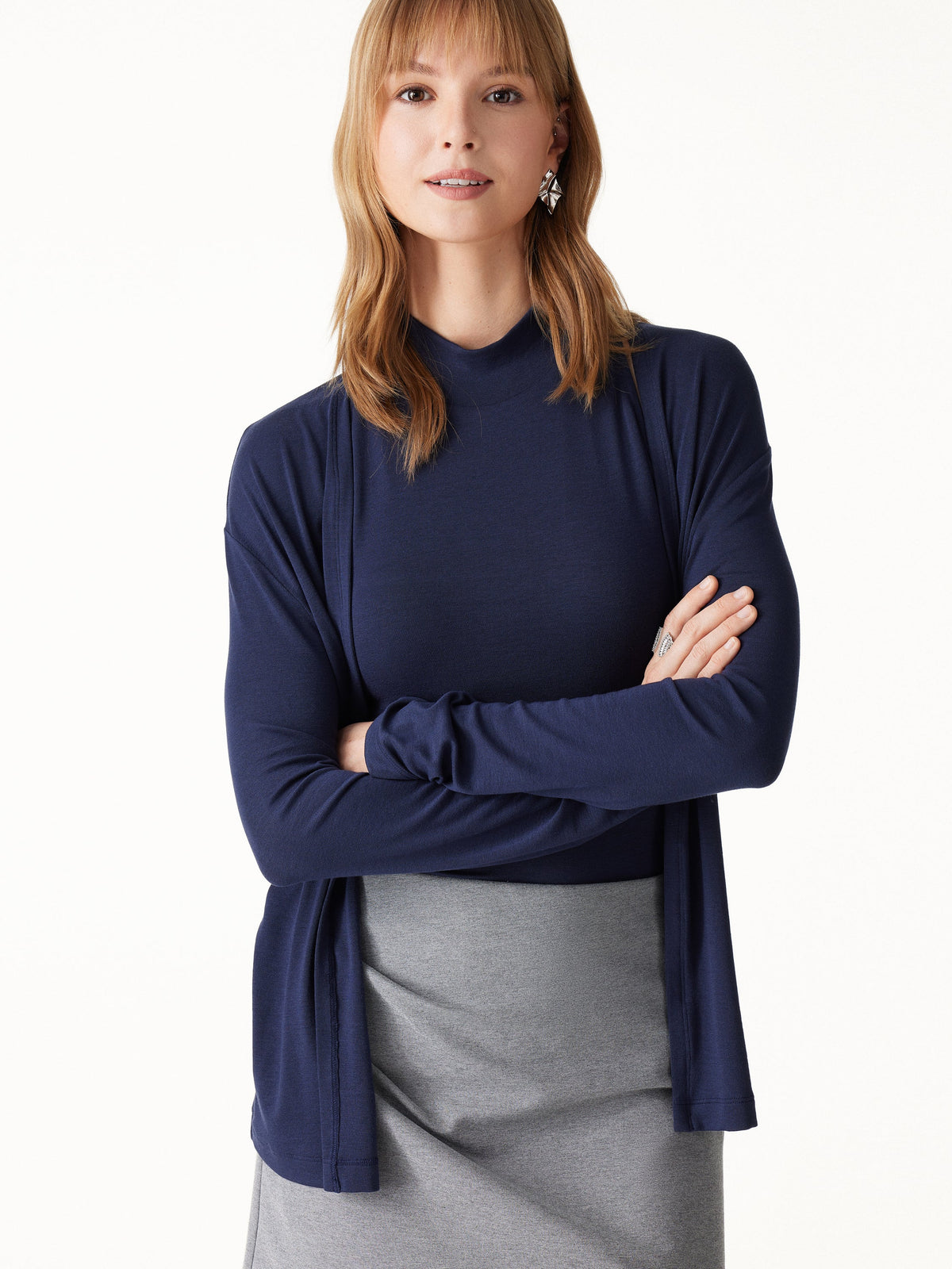 OGLmove Women's Mock Neck Bra Top & Open-Front Long Sleeve Cardigan Set