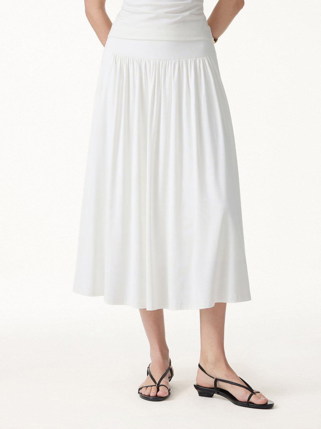 OGLmove Women's Mid Rise Gathered Midi Skirt with Pockets
