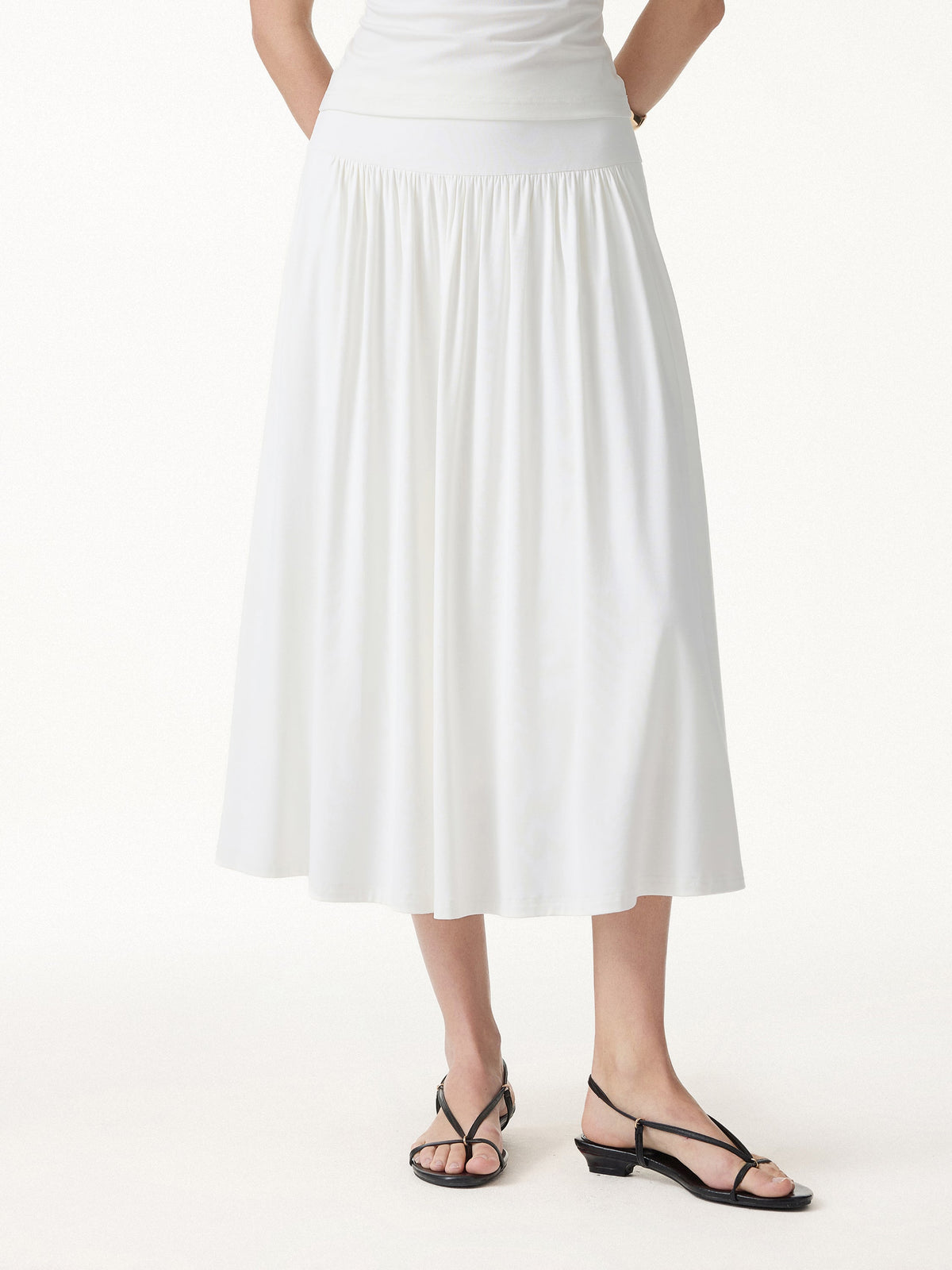 OGLmove Women's Mid Rise Gathered Midi Skirt with Pockets