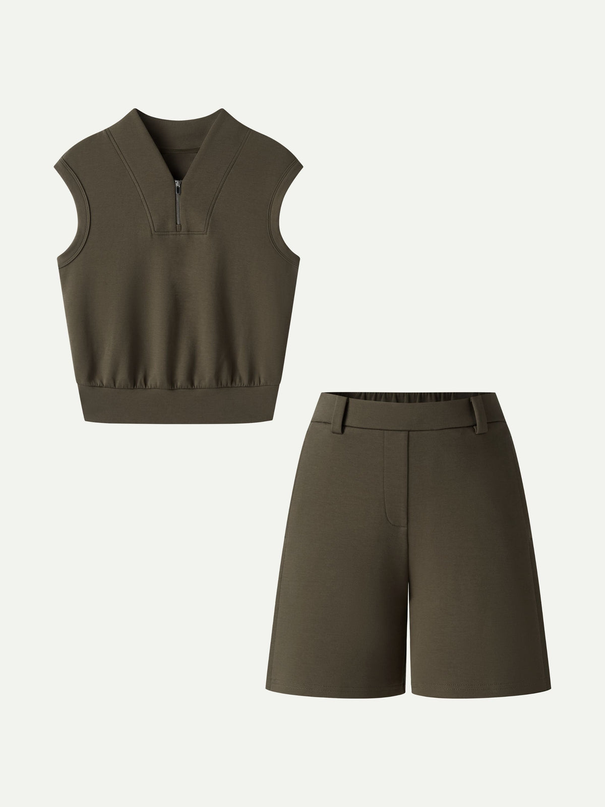 Women's Banded Hem Travel Top & Shorts Set with Pockets