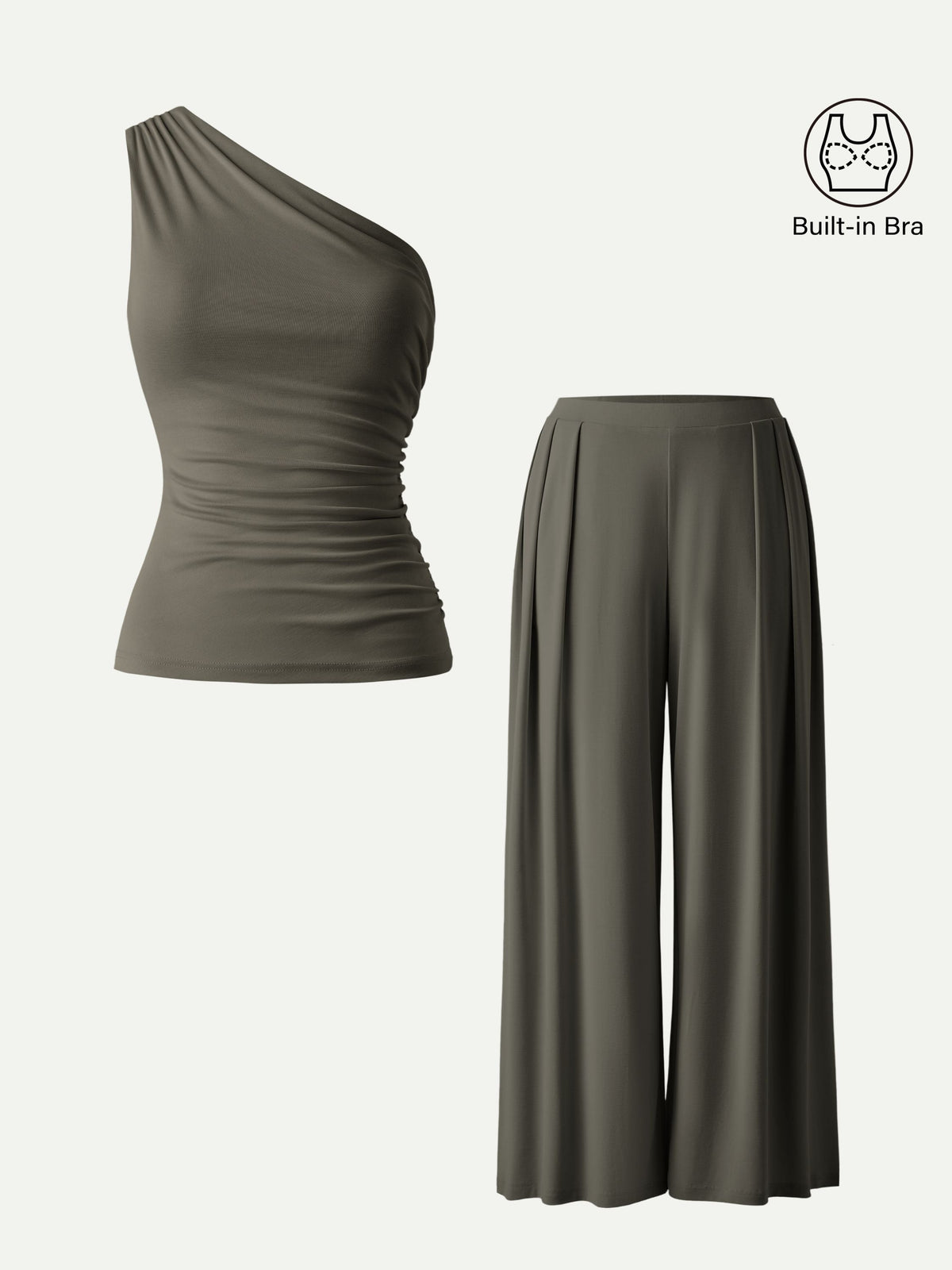 OGLmove Women's Regular Wide Leg Palazzo Pant with Pockets & Ruched Bra Tank Set