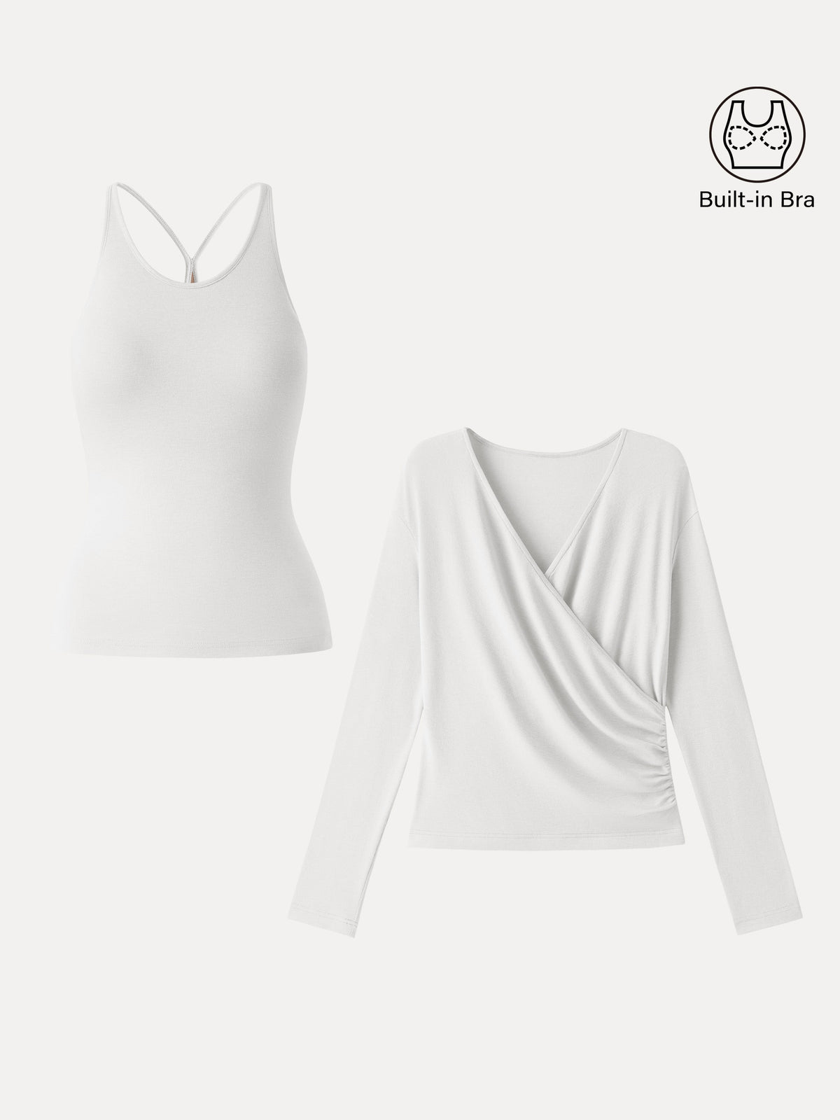 OGLmove Women's Eco-MiYaMoon Cashmere Blend Long Sleeve Surplice Ruched Cami Top