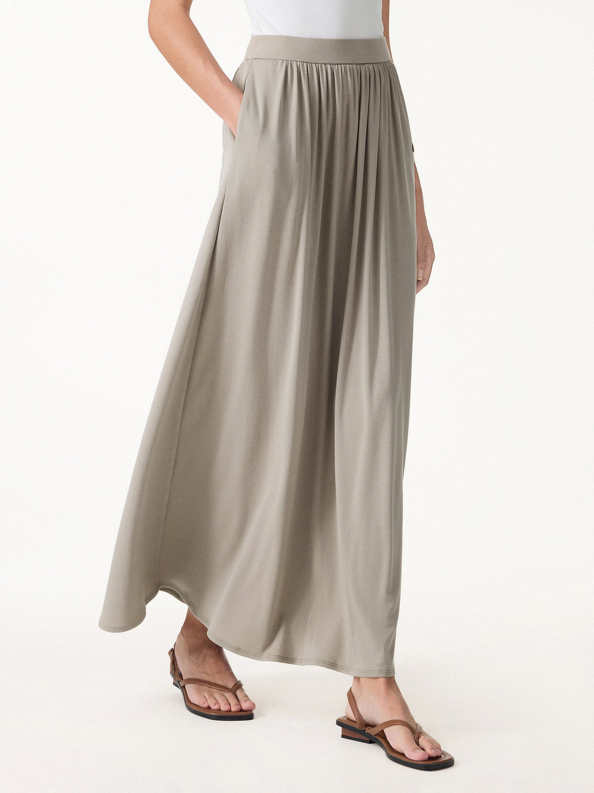 OGLmove Linen Knit Gathered A-Line Maxi Skirt